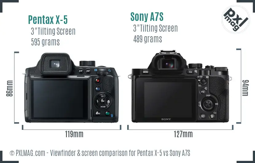 Pentax X-5 vs Sony A7S Screen and Viewfinder comparison