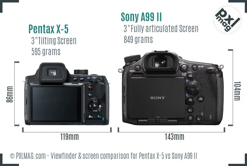 Pentax X-5 vs Sony A99 II Screen and Viewfinder comparison