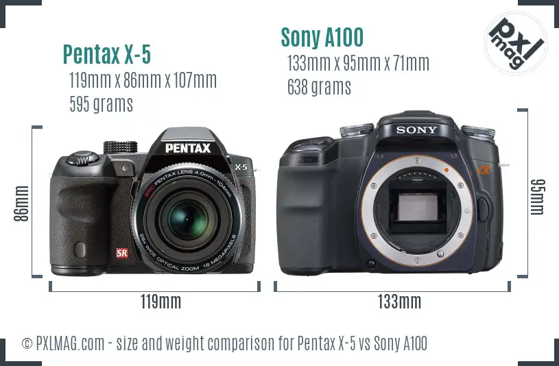 Pentax X-5 vs Sony A100 size comparison