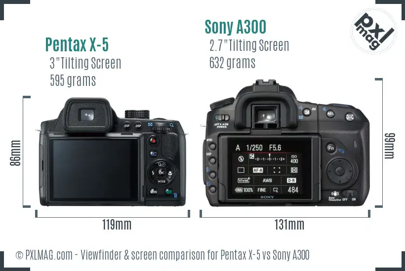 Pentax X-5 vs Sony A300 Screen and Viewfinder comparison