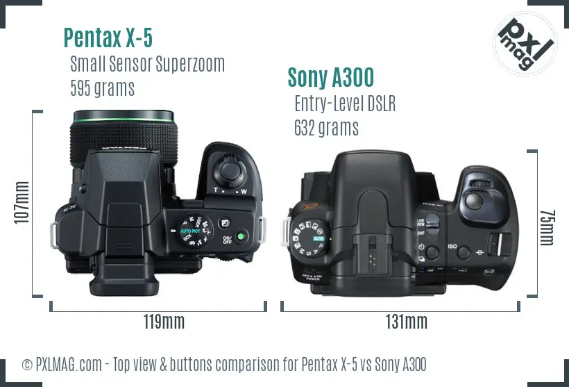 Pentax X-5 vs Sony A300 top view buttons comparison