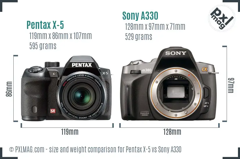 Pentax X-5 vs Sony A330 size comparison