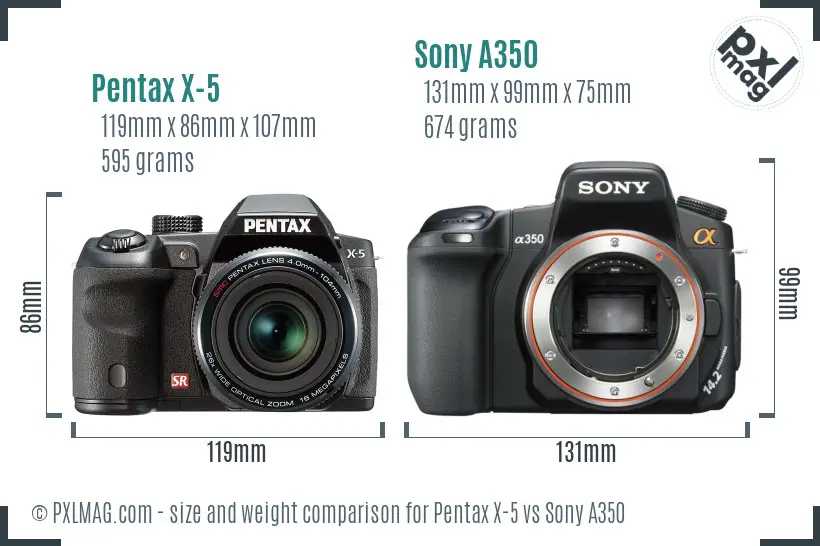 Pentax X-5 vs Sony A350 size comparison