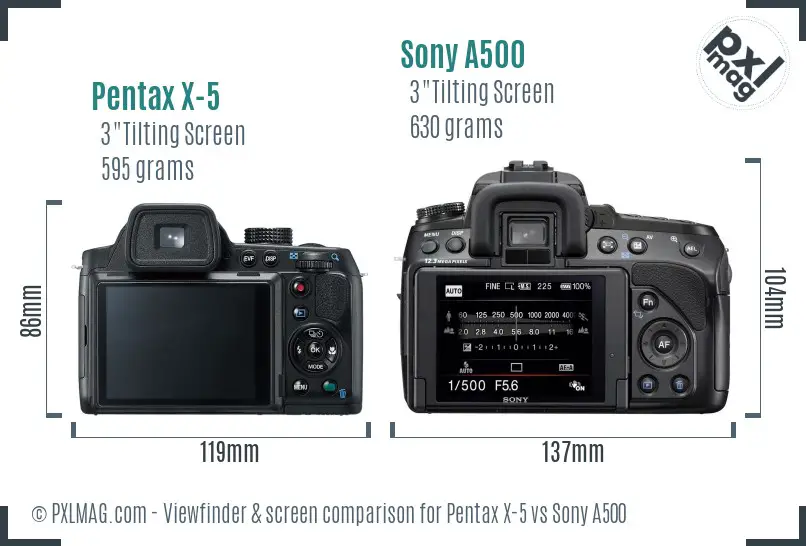 Pentax X-5 vs Sony A500 Screen and Viewfinder comparison