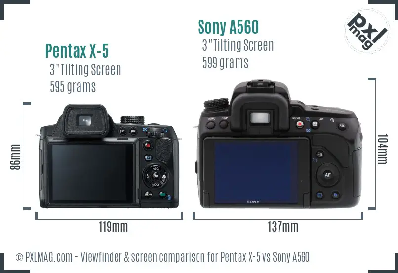 Pentax X-5 vs Sony A560 Screen and Viewfinder comparison