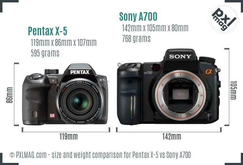 Pentax X-5 vs Sony A700 size comparison