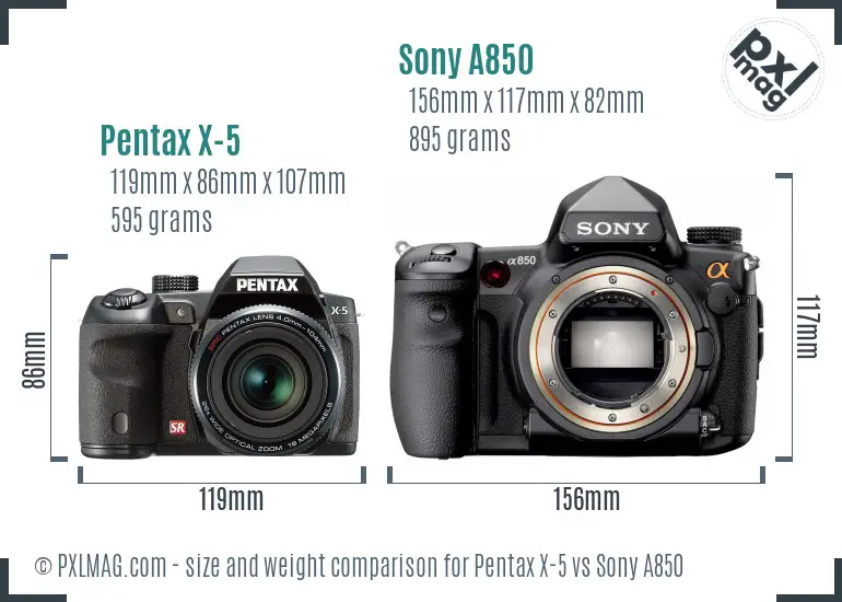 Pentax X-5 vs Sony A850 size comparison