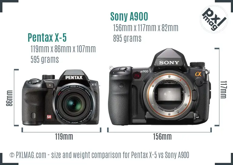 Pentax X-5 vs Sony A900 size comparison