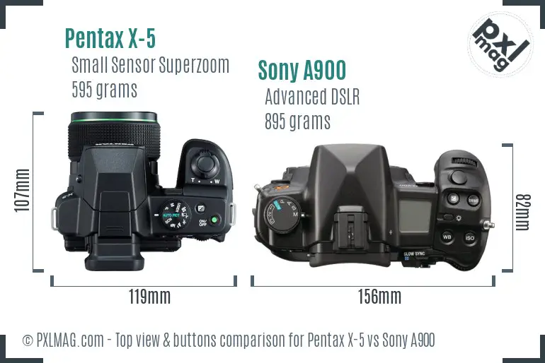 Pentax X-5 vs Sony A900 top view buttons comparison