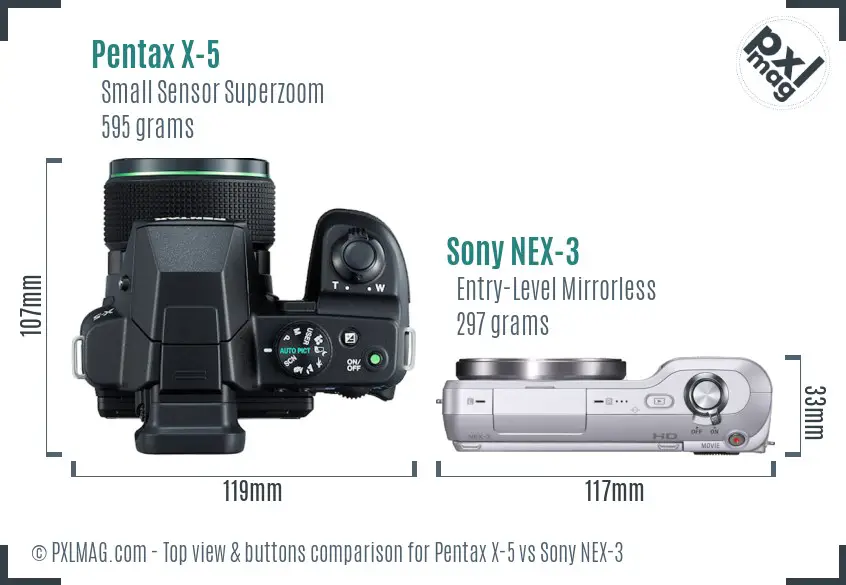Pentax X-5 vs Sony NEX-3 top view buttons comparison