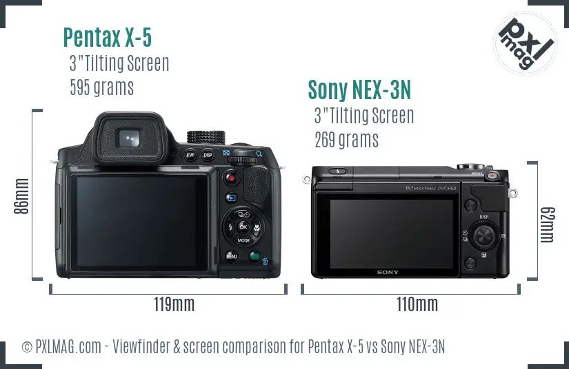 Pentax X-5 vs Sony NEX-3N Screen and Viewfinder comparison