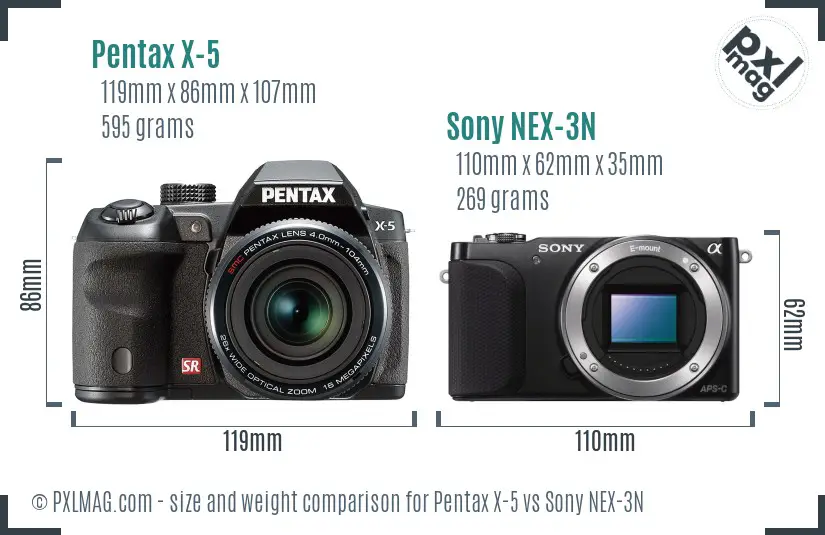 Pentax X-5 vs Sony NEX-3N size comparison