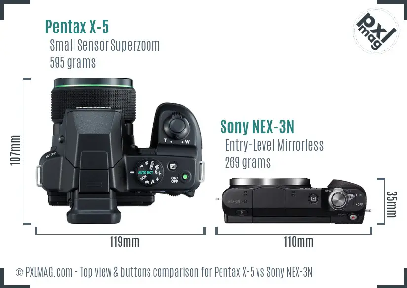 Pentax X-5 vs Sony NEX-3N top view buttons comparison