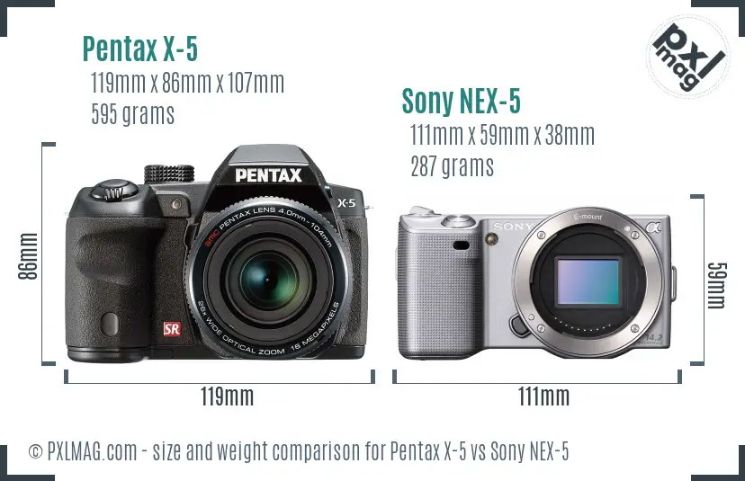 Pentax X-5 vs Sony NEX-5 size comparison