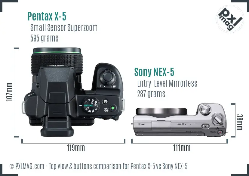 Pentax X-5 vs Sony NEX-5 top view buttons comparison