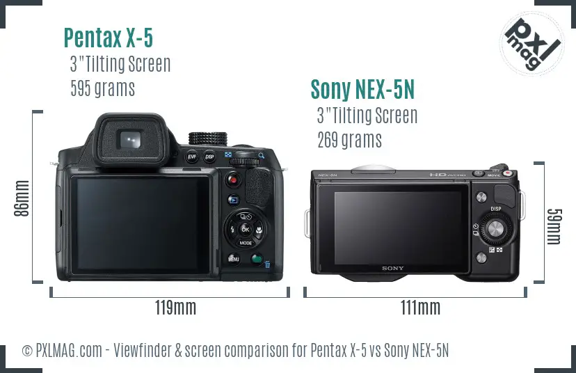 Pentax X-5 vs Sony NEX-5N Screen and Viewfinder comparison