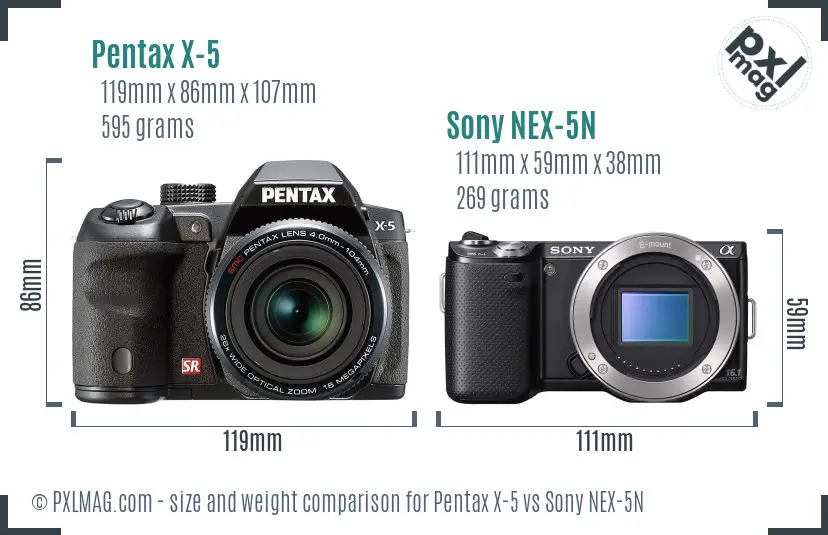 Pentax X-5 vs Sony NEX-5N size comparison