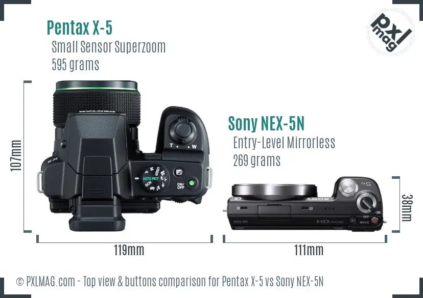 Pentax X-5 vs Sony NEX-5N top view buttons comparison