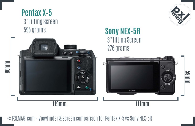 Pentax X-5 vs Sony NEX-5R Screen and Viewfinder comparison