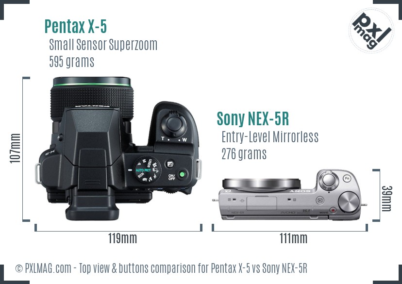 Pentax X-5 vs Sony NEX-5R top view buttons comparison