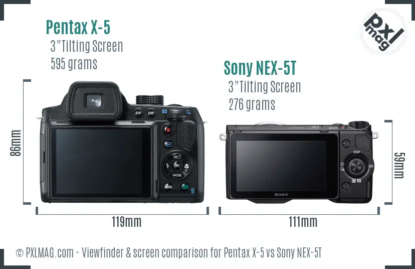 Pentax X-5 vs Sony NEX-5T Screen and Viewfinder comparison