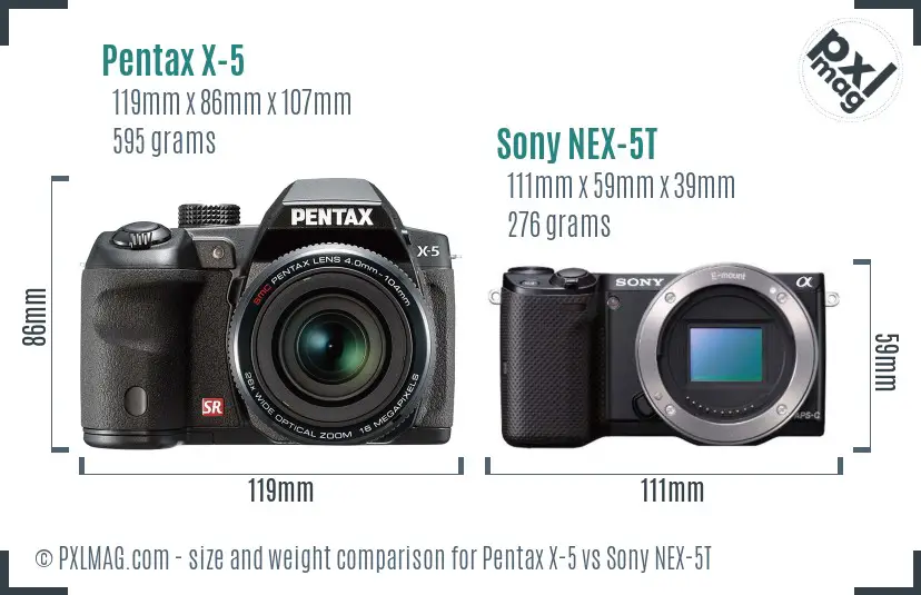 Pentax X-5 vs Sony NEX-5T size comparison