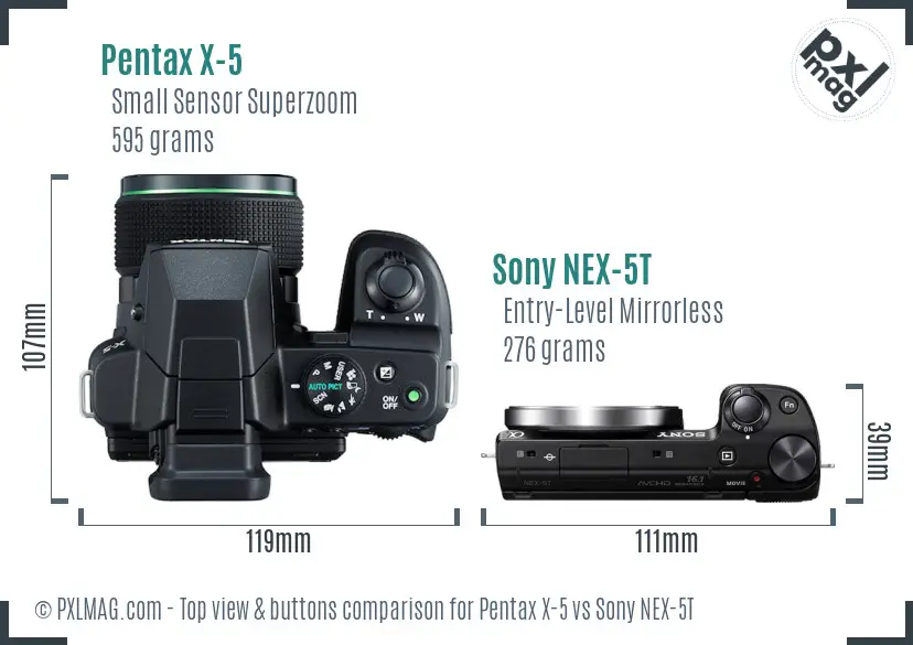 Pentax X-5 vs Sony NEX-5T top view buttons comparison