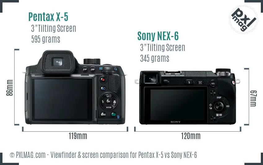 Pentax X-5 vs Sony NEX-6 Screen and Viewfinder comparison