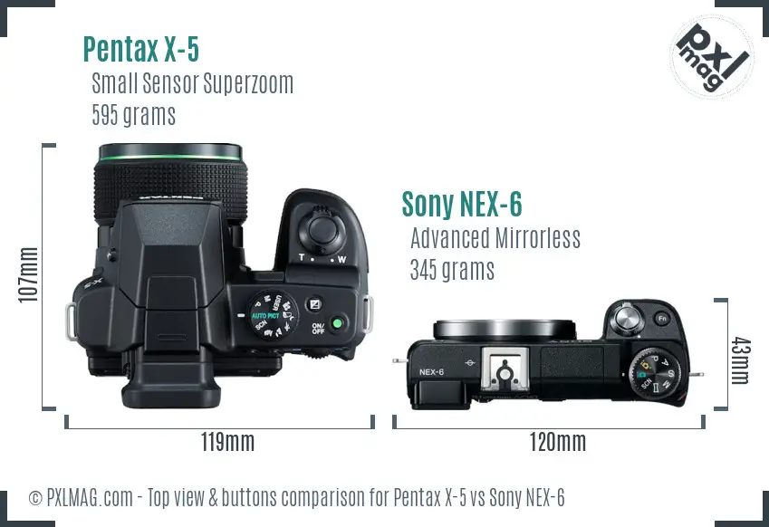 Pentax X-5 vs Sony NEX-6 top view buttons comparison
