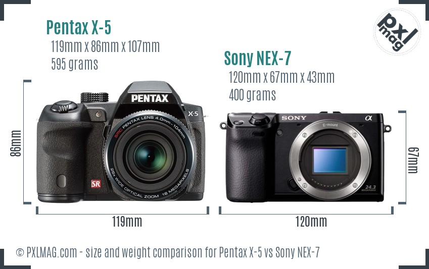 Pentax X-5 vs Sony NEX-7 size comparison