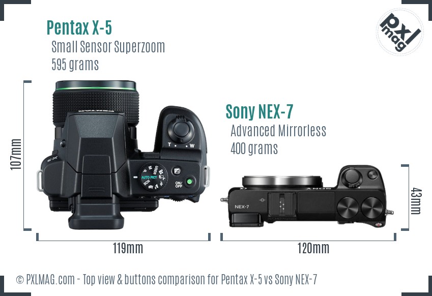 Pentax X-5 vs Sony NEX-7 top view buttons comparison