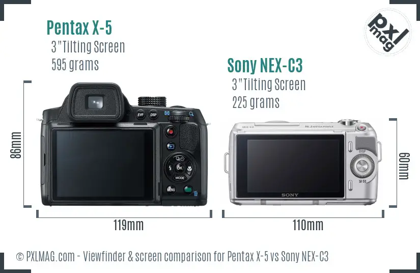 Pentax X-5 vs Sony NEX-C3 Screen and Viewfinder comparison