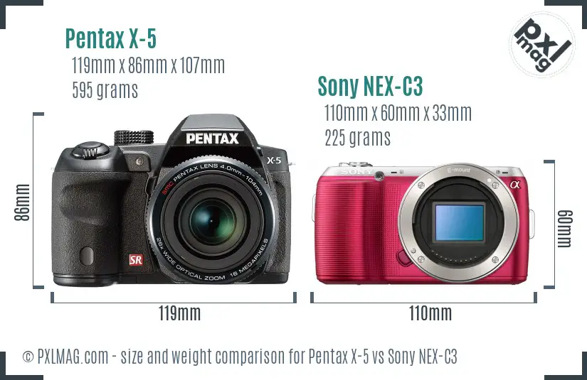 Pentax X-5 vs Sony NEX-C3 size comparison