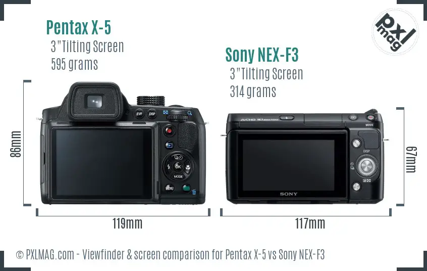 Pentax X-5 vs Sony NEX-F3 Screen and Viewfinder comparison