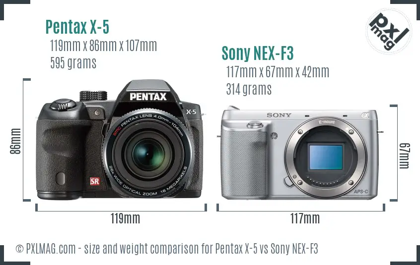 Pentax X-5 vs Sony NEX-F3 size comparison
