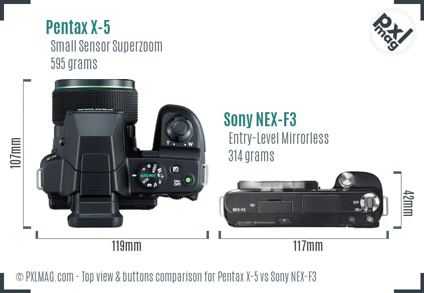 Pentax X-5 vs Sony NEX-F3 top view buttons comparison