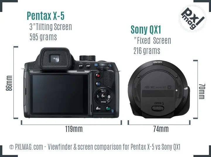 Pentax X-5 vs Sony QX1 Screen and Viewfinder comparison