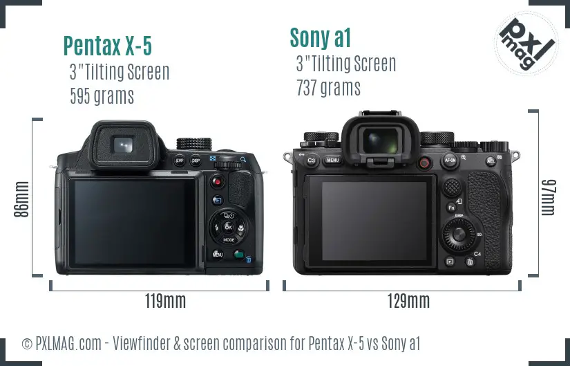 Pentax X-5 vs Sony a1 Screen and Viewfinder comparison