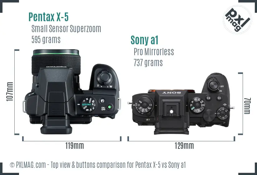 Pentax X-5 vs Sony a1 top view buttons comparison