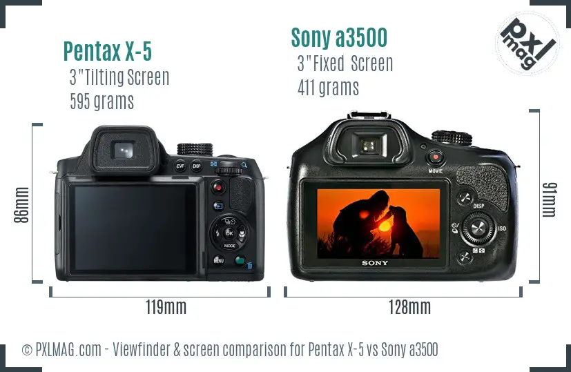 Pentax X-5 vs Sony a3500 Screen and Viewfinder comparison