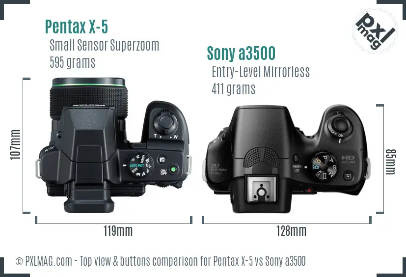 Pentax X-5 vs Sony a3500 top view buttons comparison