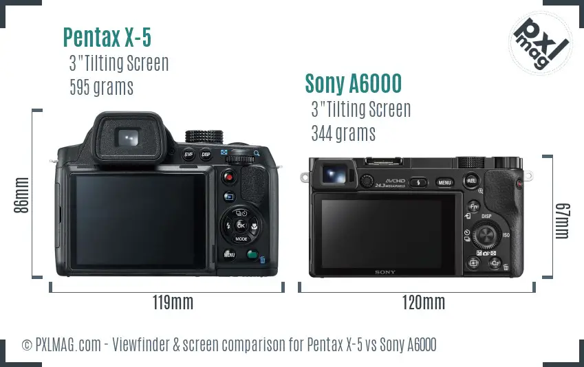 Pentax X-5 vs Sony A6000 Screen and Viewfinder comparison