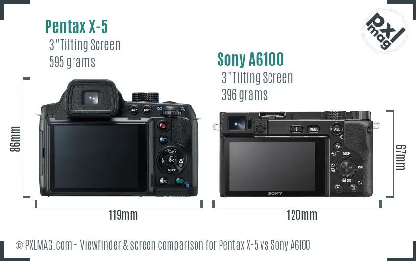 Pentax X-5 vs Sony A6100 Screen and Viewfinder comparison