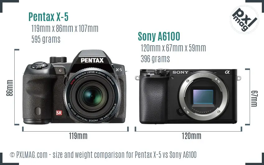 Pentax X-5 vs Sony A6100 size comparison