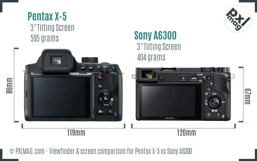 Pentax X-5 vs Sony A6300 Screen and Viewfinder comparison