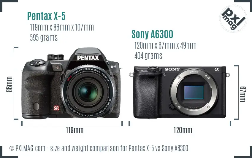 Pentax X-5 vs Sony A6300 size comparison