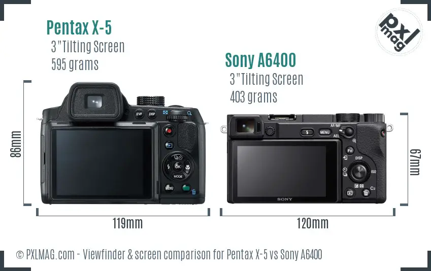 Pentax X-5 vs Sony A6400 Screen and Viewfinder comparison