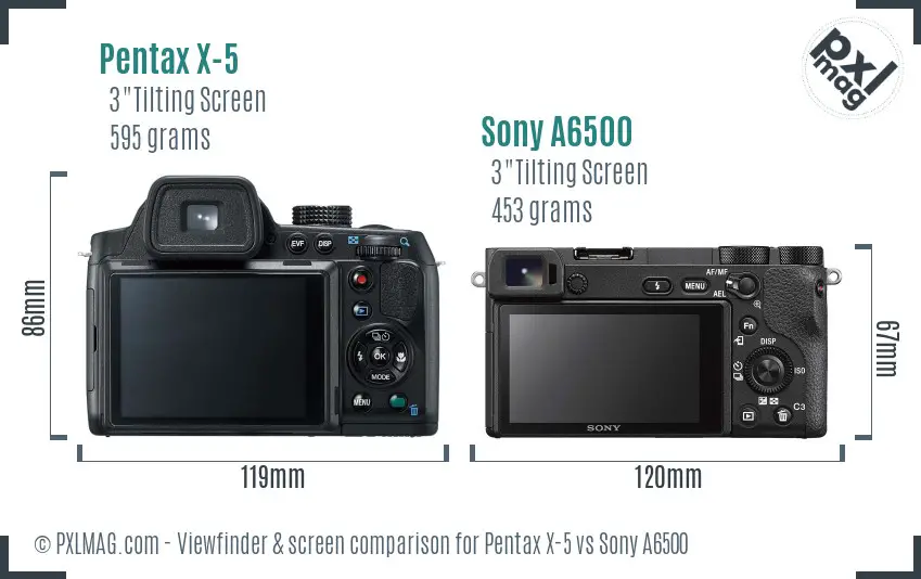 Pentax X-5 vs Sony A6500 Screen and Viewfinder comparison