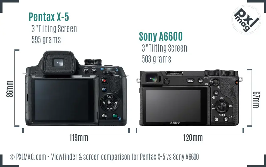 Pentax X-5 vs Sony A6600 Screen and Viewfinder comparison