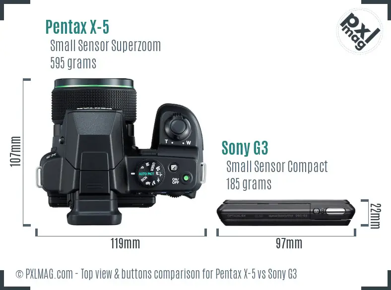 Pentax X-5 vs Sony G3 top view buttons comparison